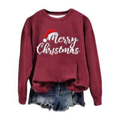 Casual Long Sleeve Ladies Christmas Three Santa Personalized Design Printed Long Sleeve Hoodie