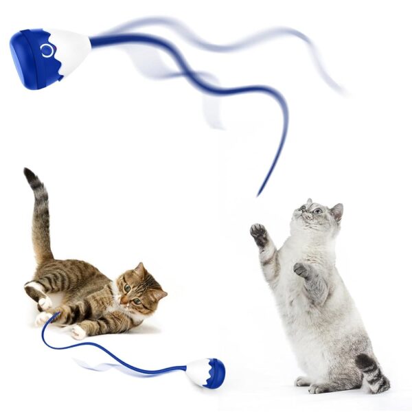 Cat Wand Toy, Automatic Silicone Tail Teaser Toy 2 in 1, Electronic Interactive Toy for Indoor Cats, Rechargeable Exercise Toy for Kitten-Navyblue