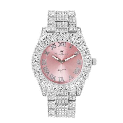 Charles Raymond Women’s Big Rocks Bezel Colored Dial with Roman Numerals Fully Iced Out Watch – ST10327LA