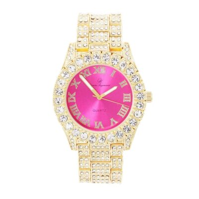 Charles Raymond Women’s Big Rocks Bezel Colored Dial with Roman Numerals Fully Iced Out Watch – ST10327LA