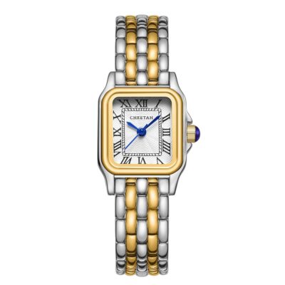 CHEETAH Gold Watches for Women with Small Vintage Bracelet, Rectangular Case Roman Dial