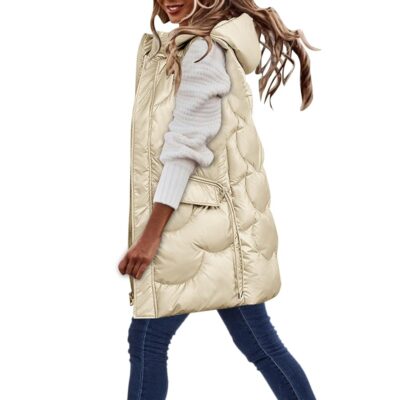 Chounliem Womens Long Version Vest Quilted Faux Down Filled Hooded Vest Suitable For Autumn And Winter Lady Coats