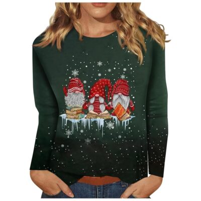 Christmas Dress Shirts for Women Ladies Casual Tops Fashion Round Neck Blouse Fall Trendy Christmas Printing 2024 Tee