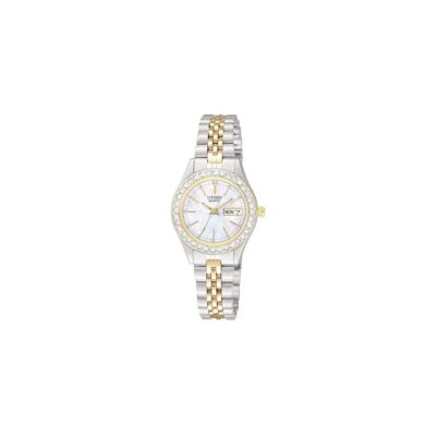 Citizen Ladies’ Dress Quartz Stainless Steel Bracelet with Crystals and Day Date