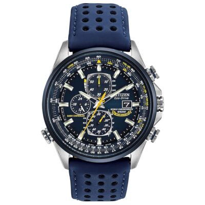 Citizen Men’s Eco-Drive Sport Luxury World Chronograph Atomic Time Keeping Watch in Stainless Steel with Blue Polyurethane strap, Blue Dial (Model: AT8020-03L)