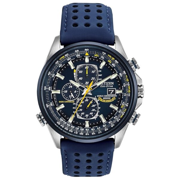 Citizen Men's Eco-Drive Sport Luxury World Chronograph Atomic Time Keeping Watch in Stainless Steel with Blue Polyurethane strap, Blue Dial (Model: AT8020-03L)