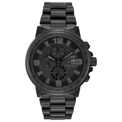 Citizen Men’s Eco-Drive Weekender Nighthawk Chronograph Watch in Black IP Stainless Steel, Black Dial (Model: CA0295-58E)