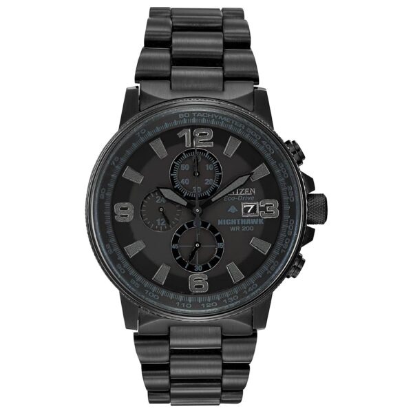 Citizen Men's Eco-Drive Weekender Nighthawk Chronograph Watch in Black IP Stainless Steel, Black Dial (Model: CA0295-58E)