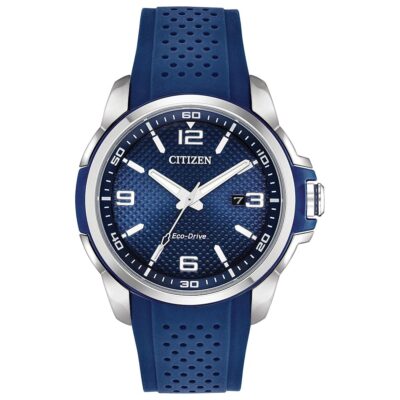 Citizen Men’s Eco-Drive Weekender Watch in Stainless Steel with Blue Polyurethane strap, Blue Dial (Model: AW1158-05L)