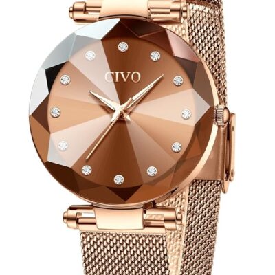 CIVO Womens Watch Ultra-Thin Stainless Steel Mesh Strap Analog Quartz Wrist Watch Waterproof Fashion Casual Elegant Ladies Watches with Diamond Timescale