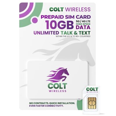 Colt Wireless Prepaid Sim Card USA, 30 Day Prepaid Cell Phone Plan, 10GB 4G LTE/5G Unlimited Data SIM Card, Talk & Text 90+ Countries, Mobile Hotspot