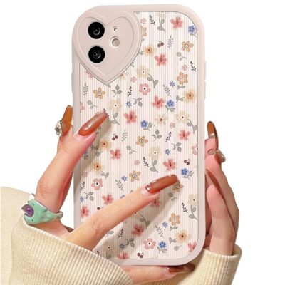 Compatible for iPhone 11 Case Cute Flower Floral Leaf with Love Lens Bumper Protector for Girls Women Soft TPU Shockproof Protective Girly for iPhone 11-Color Flower