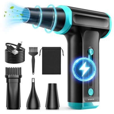 Compressed Air Duster-Stepless Adjustable 110,000RPM Electric Cleaner for Keyboard, PC Cleaning, Rechargeable Cordless Jet Dry Blower Replace Canned Air Compressed Air Cans – Blue