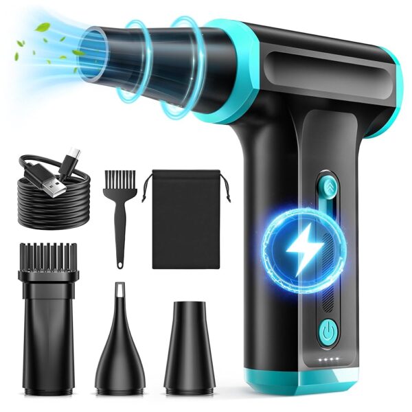 Compressed Air Duster-Stepless Adjustable 110,000RPM Electric Cleaner for Keyboard, PC Cleaning, Rechargeable Cordless Jet Dry Blower Replace Canned Air Compressed Air Cans - Blue