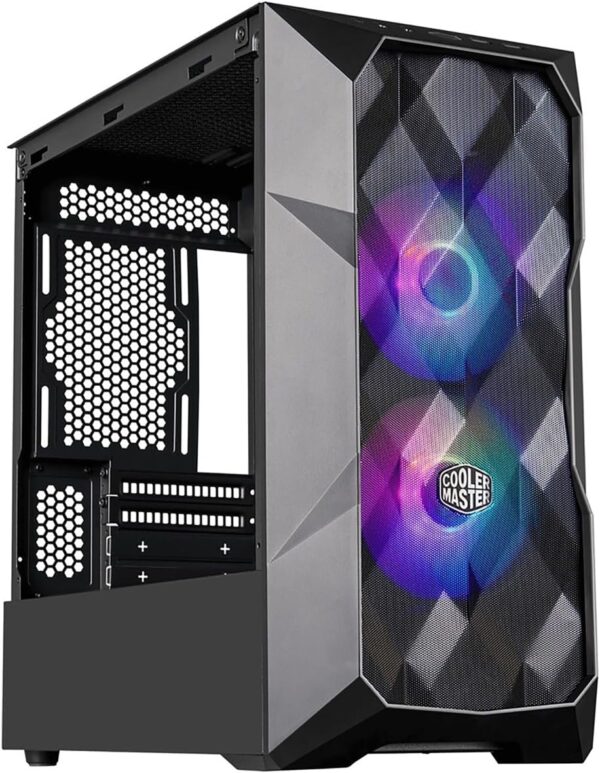 Cooler Master TD300 Mesh Micro-ATX Tower with Polygonal Mesh Front ana Removable Top Panel, ARGB/PWM Hub Tempered Glass, Dual Sickleflow PWM ARGB Lighting Fans