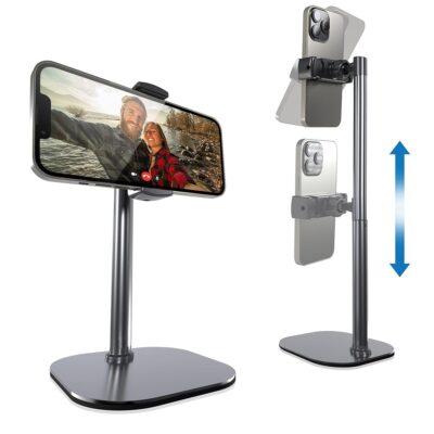 Cooper Chat Stand, Height Adjustable Cell Phone Stand for Desk | Rotating, Tilting Cell Phone Holder for Desk with 9-14″ Eye-Level View | Metal Cell Phone Tripod Stand, Phone…