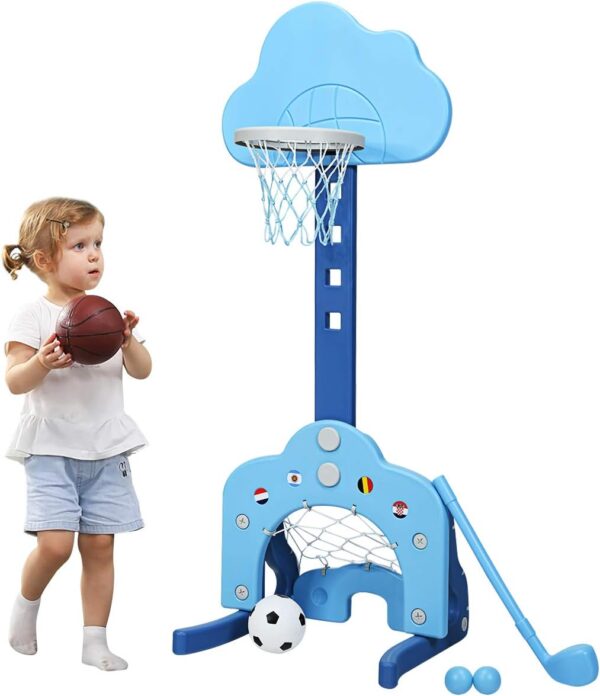 Costzon Kids Basketball Hoop, Toddler Sports Activity Center w/ 5 Adjustable Height Levels, Basketball Soccer Golf Game Set, Indoor Outdoor Basketball Hoop Set Best Gift for...