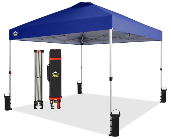 CROWN SHADES 10x10 Pop Up Canopy - Beach Tent with One Push Setup - Easy Outdoor Sun Shade for Events, Parties, Camping - Gazebo with STO-N-Go Cover Bag, Silver Coated Top, Navy...