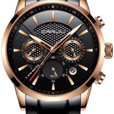 CRRJU Men’s Business Casual Chronograph Quartz Waterproof Wristwatch Black Leather Strap