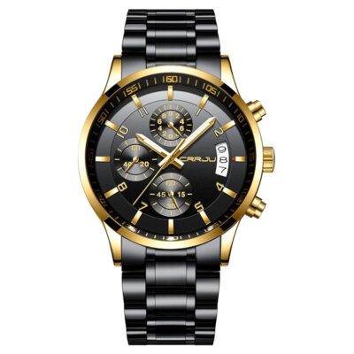 CRRJU Men’s Fashion Stainless Steel Watches Date Waterproof Chronograph Wristwatches,Stainsteel Steel Band Waterproof Watch