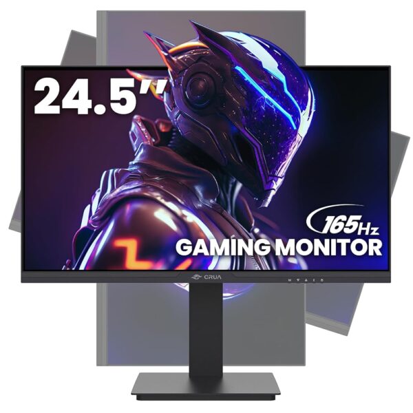 CRUA 24.5Inch Gaming Monitor 144Hz/165Hz, FHD(1920x1080P) 100% sRGB Computer Monitor, Height/Pivot/Swivel/Tilt Adjustable Vertical Monitor, Support FreeSync, DP, HDMI, Wall...