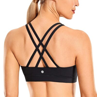 CRZ YOGA Women’s Strappy Sports Bras Fitness Workout Padded Yoga Bra Criss Cross Back