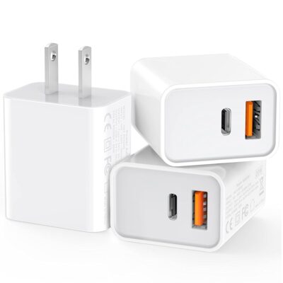 CSODINCE 3 Pack USB C Wall Charger, 20W Durable Dual Port QC+PD 3.0 Power Adapter, Double Fast Plug Charging Block for iPhone 14/14 Pro/13/15/15 Pro/Pro Max/Plus, XS/XR/X, Watch…