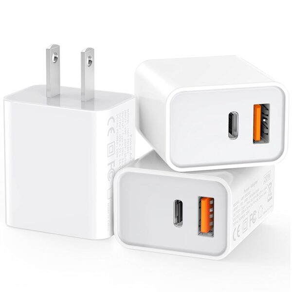 CSODINCE 3 Pack USB C Wall Charger, 20W Durable Dual Port QC+PD 3.0 Power Adapter, Double Fast Plug Charging Block for iPhone 14/14 Pro/13/15/15 Pro/Pro Max/Plus, XS/XR/X, Watch...