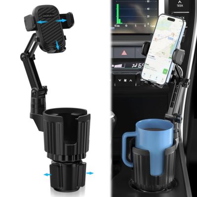 Cup Holder Phone Mount for Car, Car Cup Holder Phone Holder with Expandable Base, 2 in 1 Cup Phone Holder Adapter for Car, 360 Degree Rotating Neck, Fits All 4-7” Smartphones…