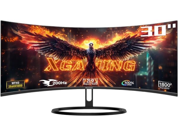 Curved Monitor - 30 Inch Ultra Wide Monitor 200Hz WFHD, 1800R Curved Gaming Monitor 2560x1080p, 1ms, 100% sRGB, FreeSync, HDMI DP Display, Dual Speakers, VESA, PC Monitor with...