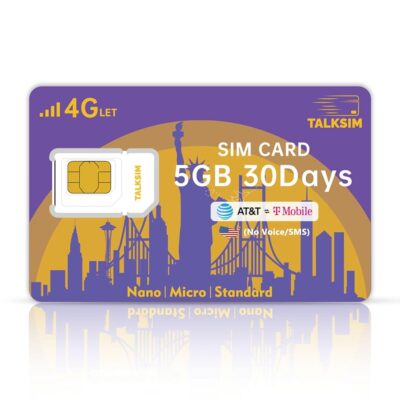 Data Only Prepaid SIM Card – 4G U.S. Servers (T-Mobile/AT&T), Perfect for Smartphones, Security Cameras, GPS Tracking,Hotspot, No Extra Fees, Includes 5GB Data Trial (30 Days)