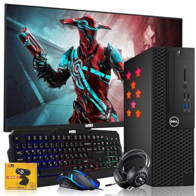 Dell Desktop PC Gaming Bundle – Core i7, 16GB RAM, 512GB SSD, 24-inch Monitor, GT 1050Ti, RGB Keyboard with AI-Enabled Copilot Key, Mouse, RGB Headphone, Webcam, Wi-Fi, Win 11…