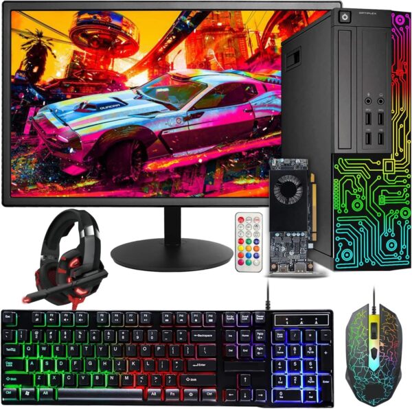 Dell Gaming OptiPlex Desktop RGB Computer PC, Intel Core i5, AMD RX 550 4GB GDDR5, 16GB RAM, 512GB SSD, 24 Inch HDMI Monitor, RGB Keyboard Mouse and Headset, WiFi, Windows 10...