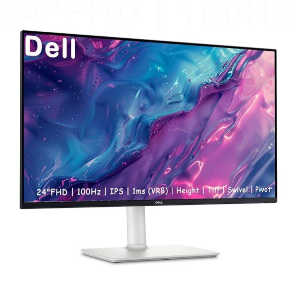 Dell Newest 24 inch Monitor, LED FHD - 100Hz Refresh Rate 15001 Contrast Ratio, AMD FreeSync - VESA, Integrated 2x5W Speaker, HeightTiltSwivelPivot, 2 x HDMI, Black, white