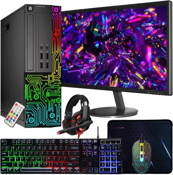 Dell Optiplex Small Desktop Computer (SFF) PC | Quad Core Intel i5 (3.2GHz) | 16GB DDR3 RAM | 512GB SSD | 24 Inch Monitor | RGB Gaming Keyboard & Mouse, Headset | Windows 10 Pro...