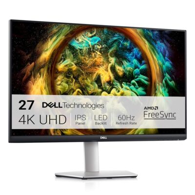 Dell S2721QS Monitor 27 Inch, 4K UHD (3840 x 2160) IPS Display, Ultra-Thin Bezel, AMD FreeSync, HDMI, DisplayPort, VESA Certified – Silver