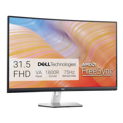 Dell S3222HN Curved Monitor – 31.5-inch FHD (1920×1080) 75Hz 4Ms 1800R Curved Display, HDMI Connectivity, AMD FreeSync Technology, Tilt Adjustability – Silver