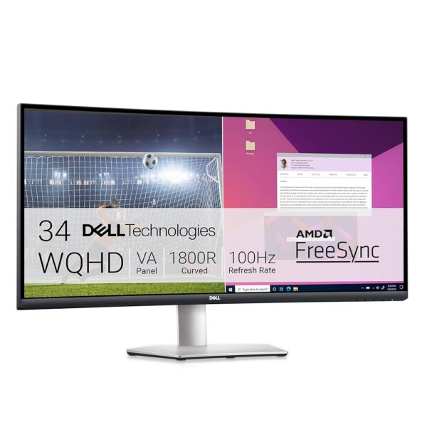 Dell S3423DWC Curved USB-C Monitor - 34-Inch WQHD (3440x1440) 100Hz 4Ms 21:9 Display, USB-C Connectivity, 2 x 5w Audio Output, 16.7 Million Colors, Height/Tilt Adjustable - Silver