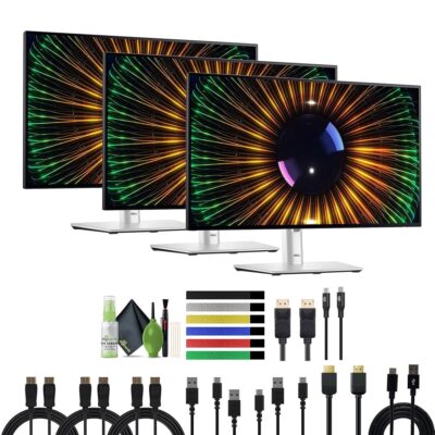 Dell UltraSharp 24 Monitor U2424H 16:9 IPS Panel, 1920 x 1080 Resolution at 120 Hz, Builtin USB-C HDMI, DisplayPort, Office Monitor Bundle with 3X Monitors + Cleaning Kit and More