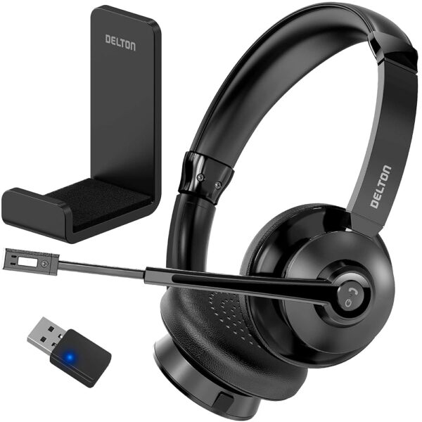 Delton 30X Bluetooth Computer Headset with Noise Canceling Mic, HiFi Stereo Sound, Headset Stand & Auto Pair USB Dongle for PC, Laptop, MacBook & Compatible with MS Team, Google...