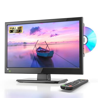 Desobry 16 INCH TV with DVD Player Built in 1080P LCD TV DVD Player Combo with HDMI USB Monitor for Home, Kitchen, RV Camper, or Office,RV TV,12 Volt TV (TV DVD Player Combo)