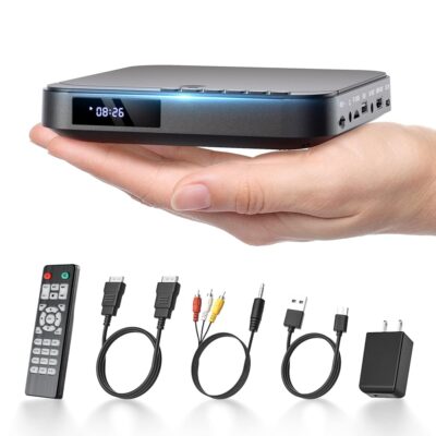 DESOBRY Mini DVD Player – 1080P HD Compact Player for TVs with HDMI, All Region Free, CD/DVD, USB/TF Card, Remote Control, PAL/NTSC Support