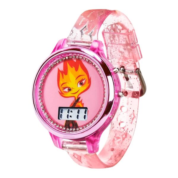 Disney Elemental Ember Lumen Kids’ Watch – Fiery Pink LCD Display with LED Lightshow Feature, Water-Resistant with Special Edition Gift Tin