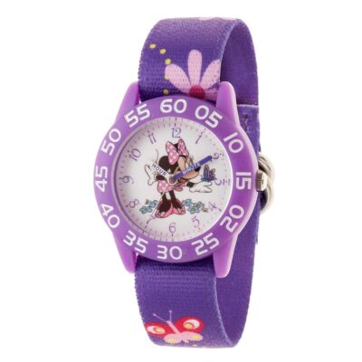 Disney Minnie Mouse Kids’ Bezel Stainless Steel Time Teacher Analog Nylon Strap Watch