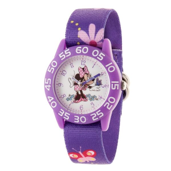 Disney Minnie Mouse Kids' Bezel Stainless Steel Time Teacher Analog Nylon Strap Watch