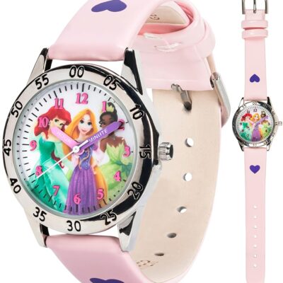 Disney Princess Time Teacher Watch for Kids – Easy Analog Time Learning, Colorful Princess Design, Adjustable Strap