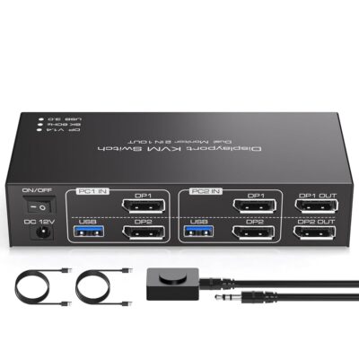 Displayport KVM Switch Dual Monitor 8K@60Hz/4K@120Hz USB 3.0 DP 1.4 KVM Switch for 2 Computers Share 2 Monitors and 4 USB Devices Support Extended & Copy Mode