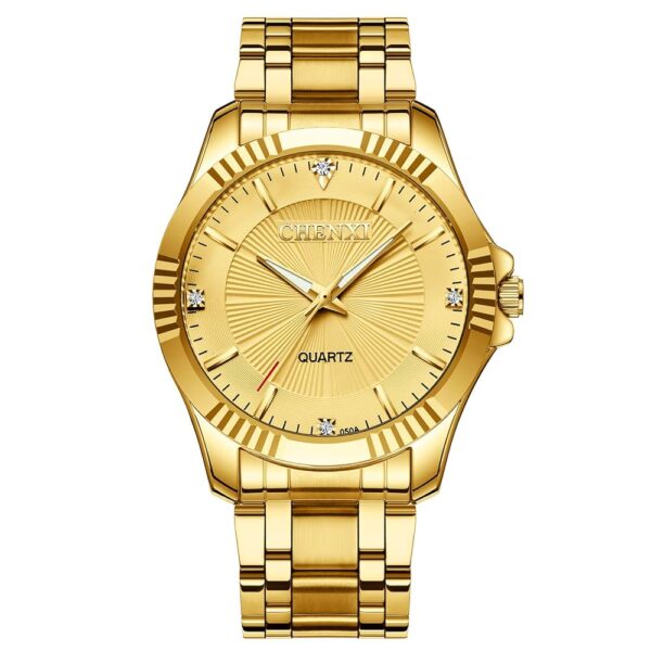 DREAMING Q&P Fq-005 Classic Style Gold Stainless Steel Mens Wrist Watches with Crystals for Man