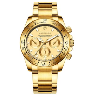 DREAMING Q&P Fq-005 Classic Style Gold Stainless Steel Mens Wrist Watches with Crystals for Man