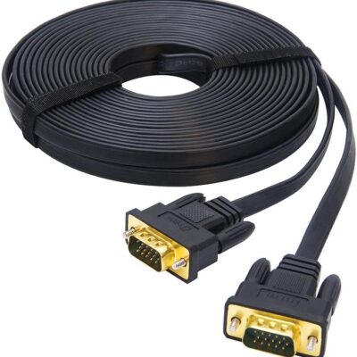 DTech 10m Ultra Thin Flat Computer Monitor VGA Cable Long 32 Feet Male to Male 15 Pin Connector Standard SVGA Wire Black